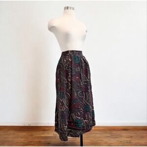 Vintage Radcliffe Black Paisley Print Midi Skirt Black Purple Large